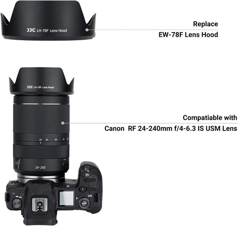 JJC EW-78F Lens Hood Reversible Lens Shade Cover for Canon RF 24-240mm F4-6.3 is USM Lens on EOS R6 R5 Mark II R8 R3 R1 RP R Camera Replace EW-78F...