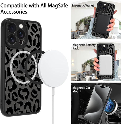 ZIYE Magnetic Case Designed for iPhone 15 Pro Leopard Pattern Phone Case with Camera Protection,Silicone TPU iPhone Protective Cover Cheetah Desig...
