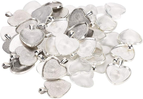Pendant Trays Heart Shaped Pendant Setting Pendant Pendant, 60pcs Pendant Trays Heart Shaped Pendant Setting Cabochon Base Setting with Glass Cabo...