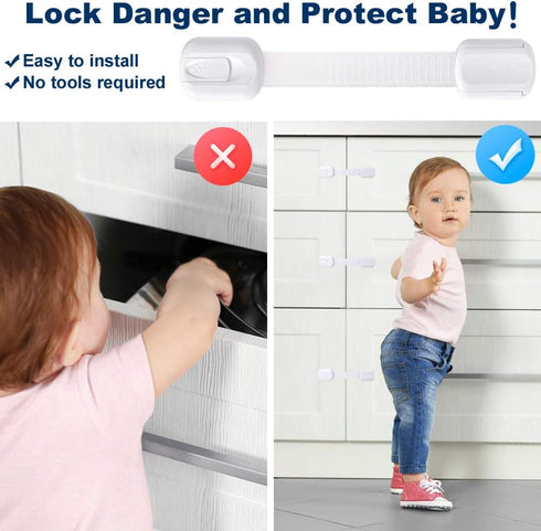 Socub 12 pack Child Safety Cabinets Strap Locks, Multi Use Latch with Strong Adhesive Pads, for Cabinets, Drawers, Oven, Toilet Seat, Fridge...