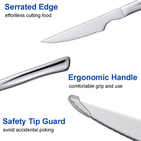 Silver Steak Knife Set, 6 Piece Stainless Steel Kitchen Knife Set & Kitchen Utility Knives, 8.7-inch Silver Serrated Steak Knives, Dinner Knives, ...
