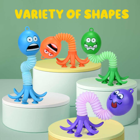 Pop Tubes Octopus Baby Toys (4 Pack), Telescopic Suction Cup Octopuses Toy, Creative Toddler Sensory Toys, Autism Fidget Toy for Kids, Party Favor...