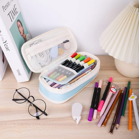 iSuperb Foldable Pencil Case Zipper Big Capacity Aesthetic Canvas Pencil Pouch Stationery Organizers Pen Bag for Kids Girls Boys Teen Student Scho...