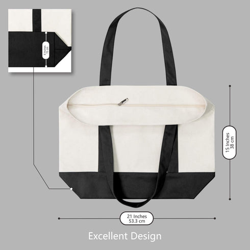 TOPDesign 1 | 3 | 6 | 30 Pack Canvas Tote Bag with an External Pocket, Reusable Grocery Shopping Bag, Top Zipper Closure, Daily Essentials (Black/...