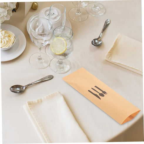 100pcs Kraft Paper Cutlery Set Kraft Paper Silverware Bags Dinner Table Decor Disposable Cutlery Utensil Holder Disposable Fork Wedding Disposable...