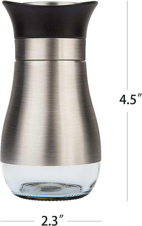 Evelyne 2-Piece Set Salt & Pepper Glass Shaker Stainless Steel Cover with Tray...