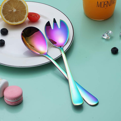 Berglander Rainbow Salad Server Set, Stainless Steel Salad Serving Set with Titanium Colorful Plating, Salad Servers, Salad Spoon, Salad Fork, Pac...
