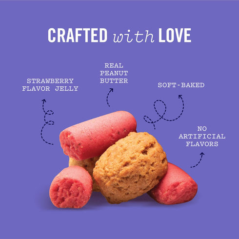 Three Dog Bakery Soft Baked PB&J Bites, Peanut Butter & Strawberry Flavor, Premium Treats for Dogs, 13 Ounce Box, brown (320035)...