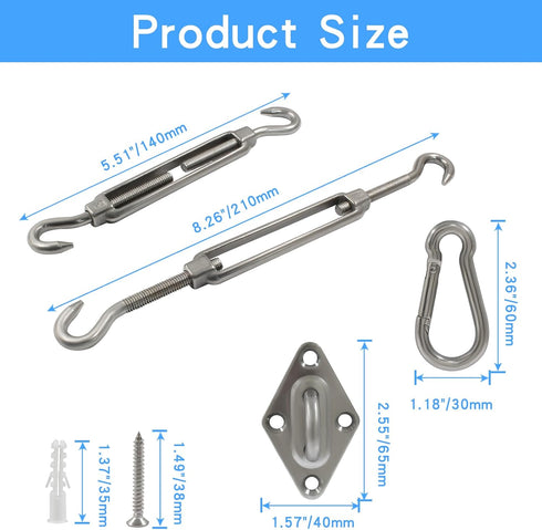 Shade Sail Hardware Kit 5.5 inch - Premium Stainless Steel for Triangle Rectangle Sun Shade Sail Installation, Reliable and Durable Garden Outdoor...