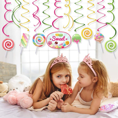 30Ct CandyLand Hanging Swirl Decorations,Lollipop Decorations,Sweet Decorations for Girls,Boys,Kids,Home,Classroom,Office,Baby Shower...