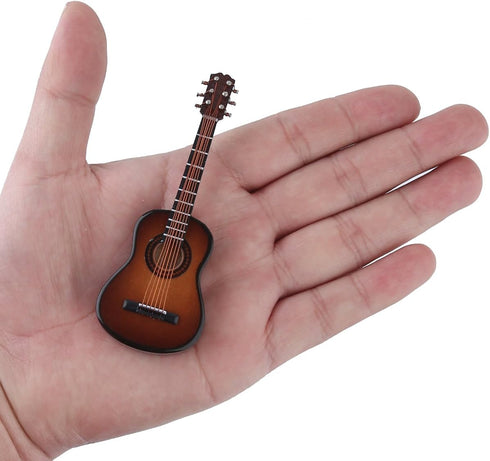 Dselvgvu Wooden Miniature Guitar with Stand and Case Mini Musical Instrument Replica Collectible Miniature Dollhouse Model Home Decoration (Classi...