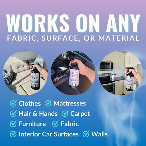 Smokers Odor Eliminating Spray Completely removes Smoke Odors. Three 4 oz bottles One Bamboo Teak, One new Sky Blue and one unscented....