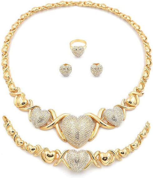 Giffor 14K Gold Filled Jewelry Set Necklaces For Women Bracelets Stud Earrings And Rings Sweetheart Gifts...
