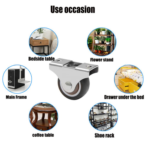 Mini Fixed Caster Wheels 1 Inch Low Profile Small Casters with Screws, Steel Top Plate, Silent Ball Bearing Rubber Rolling Caster Wheels for Furni...