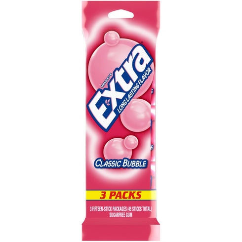 EXTRA Classic Bubble Sugar Free Chewing Gum, 15 Sticks (3 Pack)...