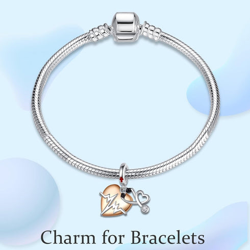 925 Sterling Silver Monsters Mouse Couple Safety Chain Charms for Bracelets Necklaces,Vampire Winged Heart Murano Glass Dangle Pendants Beads Jewe...