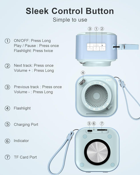 EWA A110 Small Bluetooth Speaker with Loud Stereo Sound, Portable Wireless Speaker with Flashlight, 12 Hour Playtime, Support TF Card, Mini Speake...