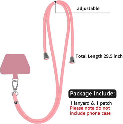 SS Phone Lanyard Strap, Universal Neck Cord Lanyards Strap and Phone Tether Patch for All Phones and Case Combinations (Pink)...