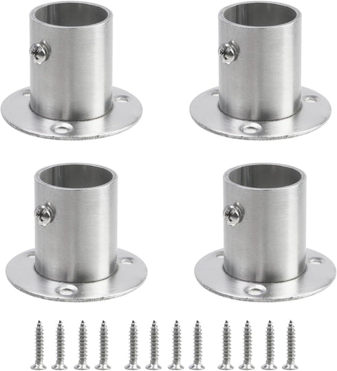 Geesatis 4PCS Total Height 1.57" Fit Diameter 1.0" Pipes High Flange Holder Rod Stainless Steel for Wardrobe Ceiling Mounting Bracket, with Screws...