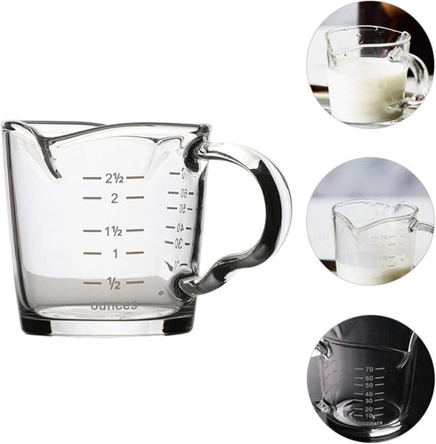 70ml Mini Glass Measuring Cup with handle 2 oz Shot Glass Espresso Jugs Measure Cup Glass Jigger Spirit Round Graduated Beaker Measuring Cup for B...