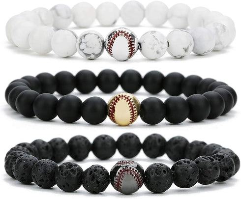 COLORFUL BLING Baseball Power Bracelet Silver Plated Fashion Baseball Sports Charm Beads Fit Pandora Black and Grey All in Faith Jewelry for Men W...
