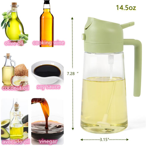 Oil Sprayer for Cooking,2 in 1 Glass Olive Oil Sprayer and Oil Dispenser14.5oz/430ml Oil Spray Bottle (Green)...