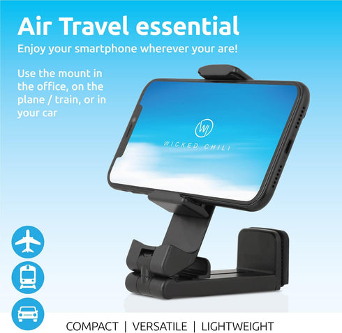 2X Airplane in Flight Phone Holder | Travel Essential Gadget for Plane | Universal Foldable Pocket Size Smartphone Mount | 360° Rotation | Train W...