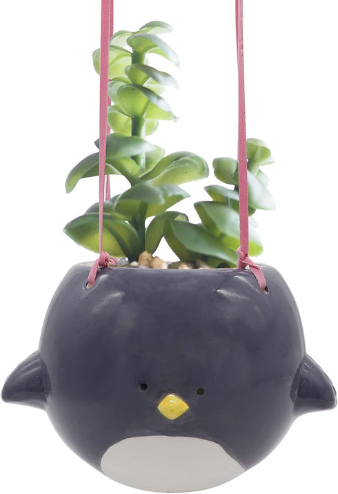Cute Bird Hanging Planter for Indoor Outdoor, Ceramic Flower Pot Plant Holder for Succulent Cactus, Gardening Flowerpot for Plant Lover (Plants No...