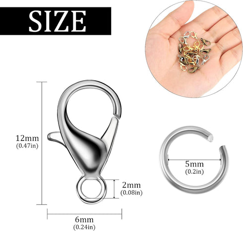 600 Pieces Lobster Clasps and Open Jump Rings Set Lobster Claw Clasps and Closures for Jewelry Making and Bracelets Bracelet Hooks Jewelry Clips(M...