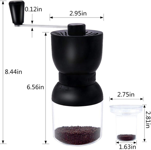 LHS Manual Coffee Grinder with Ceramic Burrs, Hand Coffee Bean Grinder with 2 Containers Adjustable Coarseness for Home, Office and Travelling...