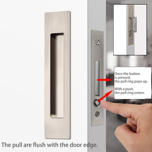 Dontay Pocket Door Edge Pull Brushed Nickel, Push Automatic Bounce Switch, Hidden Handle, Sliding Door Pull Hardware, Flush, Large Enough Pull Rin...