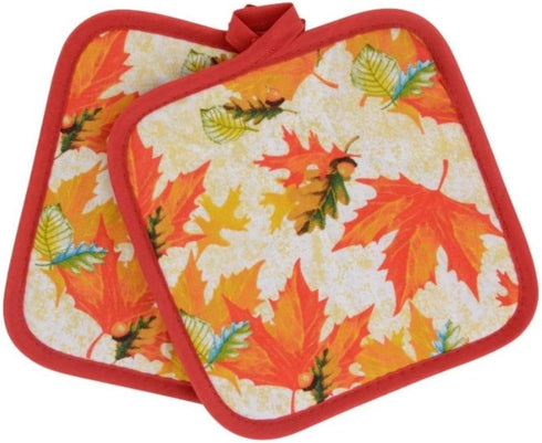 Combined Fall Kitchen Pot Holder and Mitt - Autumn Oven Mitt and Pot Holder Set - Maple Leaves -3 Items...