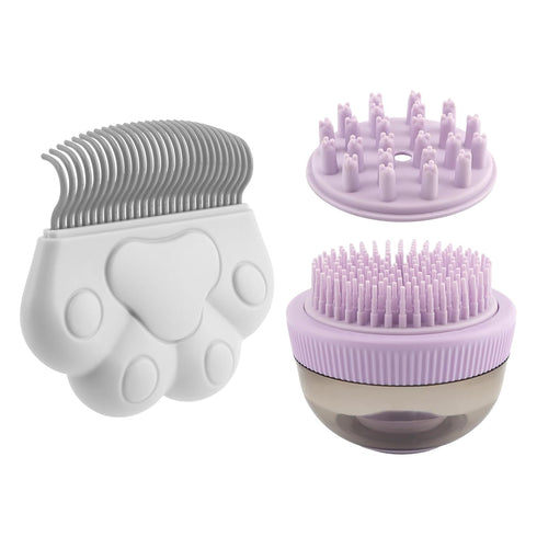 Dog Bath Brush, Dog Scrubber for Bath, Portable Dog Shampoo Brush with 2 Brush Heads, Dog Grooming Brush Pet Shampoo Massage Dispenser brush for L...