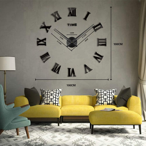 Timelike 3D DIY Wall Clock, 1M Modern Frameless Large 3D DIY Wall Clock Kit Decoration Home for Living Room Bedroom (Black-Black)...