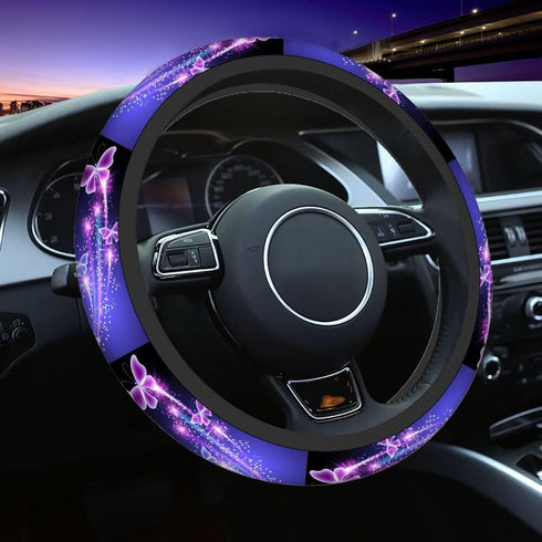 Swono Butterfly Bling Steering Wheel Cover for Men Women Beautiful Butterflies Purple Bling Universal 15 Inch Auto Neoprene Case Anti-Slip Car Whe...