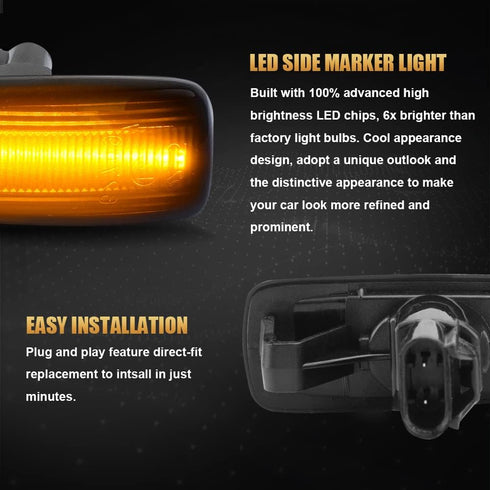 D-Lumina LED Side Marker Light Assembly Smoked Lens Sequential Blink Amber for Mitsubishi Lancer Evolution X Mirage Outlander Sport Front Fender S...
