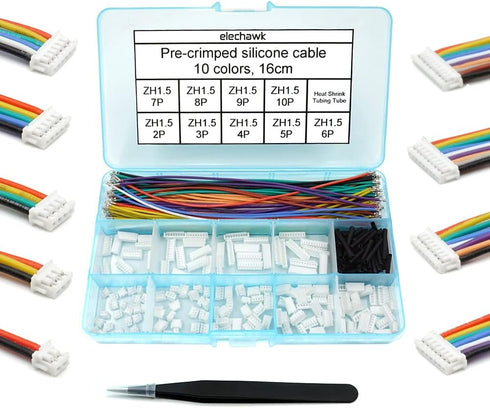 ZH 1.5MM Connectors and 28AWG Pre-Crimped Silicone Cables kit Compatible with JST ZH 1.5 Connector 2/3/4/5/6/7/8/9/10 Pin Housing Adapter Cable wi...