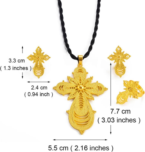 Ethiopian Jewelry Sets Cross Pendant Necklaces Earrings Rings African Eritrean Wedding Accessories, Ethiopia Eritrea Ethnic Jewelry Sets with Cros...