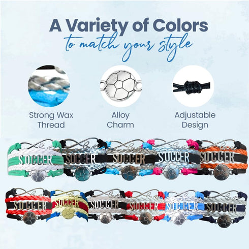 Soccer Charm Bracelet - Blue Infinity Love Adjustable Charm Bracelet with Soccer Charm - Gift for Female Soccer Players...