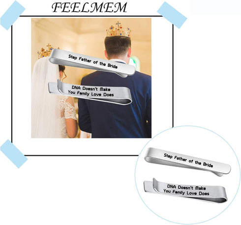 FEELMEM Step Father of The Bride Gifts Stepdad Wedding Gift DNA Does Stainless Steel Tie Clips Gift For Stepfather From Bride...