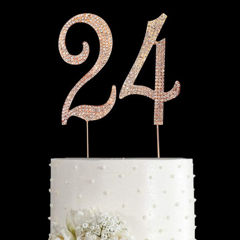 MAGJUCHE Gold 24" Crystal Cake Topper, Number 24 Rhinestones 24th Birthday Cake Topper, Men or Women Birthday or 24th Anniversary Party Decoration...