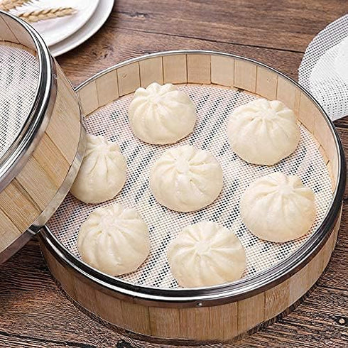 10Pcs Round Silicone Steamer Liners,11inch Non-stick Silicone Steamer Mesh Mat,Reusable Bamboo Steamer Liner Pad Dim Sum Mesh for Home Kitchen Coo...