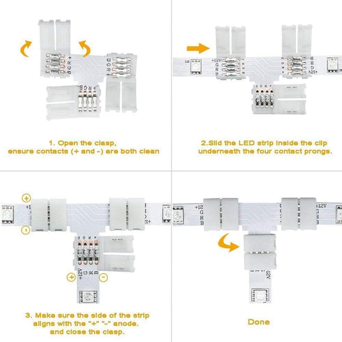 5Pack T Shape 6-Pin LED Connectors 12mm Wide Unwired Solderless Gapless Adapter Connectors Terminal Extension 12V 24V for 5050 3528 RGBWW LED Stri...