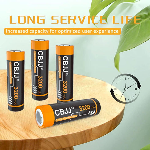 3.7 Volt Rechargeable Batteries 3200mAh for Flashlights, Headlamps, Doorbells, RC Cars etc. (2 Pack Flat Top)...