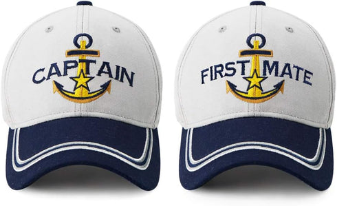 Captain Hat & First Mate | Matching Skipper Boating Baseball Caps | Nautical Marine Sailor Navy Hats...