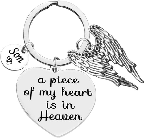 Vadaka Memorial Keychain A Piece of My Heart Is in Heaven Son Memorial Jewelry Gifts Miscarriage Remembrance Gift Loss of Son Keychain Sympathy Gi...