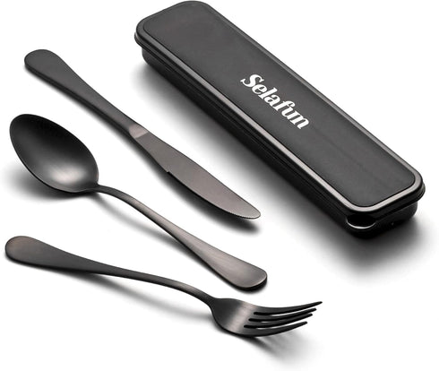 Travel Cutlery Set with Case Portable Silverware Utensils Set,4-pieces Stainless Steel Reusable Flatware Set Cutlery Set for Camping Picnic Hiking...