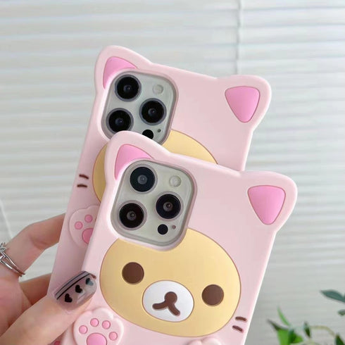 3D Cute Cartoon Bear Phone Case for iPhone 14 Pro Max - Fashionable and Stylish - Funny Pink Bear Design - Soft TPU Protective Case - Kawaii Silic...