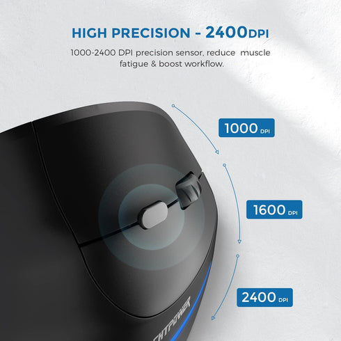 ECHTPower Ergonomic Wireless Mouse, Vertical Mouse with Adjustable DPI 2400/1600/1000, Rechargeable Mice with LED Light, Ergo Mouse for Laptop/PC/...