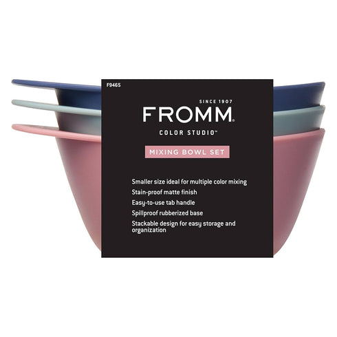 Fromm Color Studio Mixing Bowls for Hair Color, Hair Dye, Bleach and Treatments with Spill Proof Rubberized Base, 10 Ounce, 3 Pack...